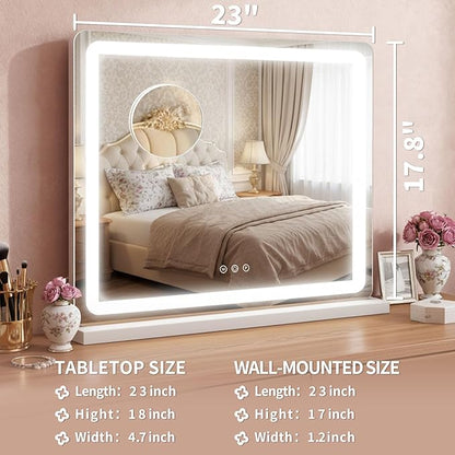 HNV 23"x17.8" Vanity Mirror with Lights, LED Makeup Mirror, Hollywood Lighted Mirror with 3 Color Modes & Adjustable Brightness, Smart Touch Control, White