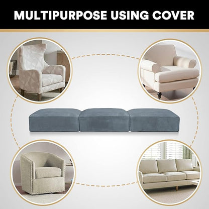 PrinceDeco Velvet Stretch Couch Cushion Covers, Sofa Slip Covers for 3 Seat Cushion Couch Chair Loveseat Sofa Cushion Furniture Protector Sofa Cover (Each Width Up to 29.5", Stone Blue)