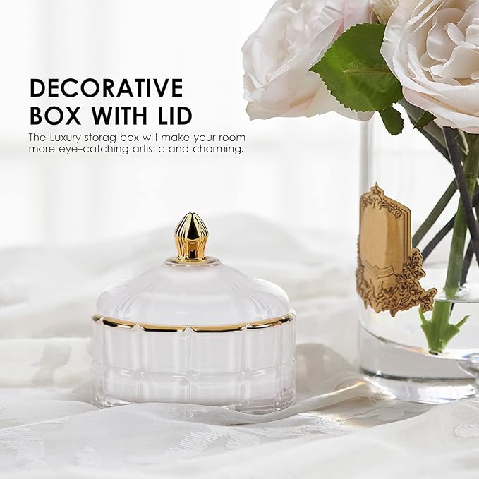 Decorative Candy Bowl Candy Jar with Lid, Candy Dish Storage Food Cotainers Jar, Glass Trinket Box Jewelry dish, Apothecary Jars Keepsake Boxes with Lids Modern Home Decor (White)