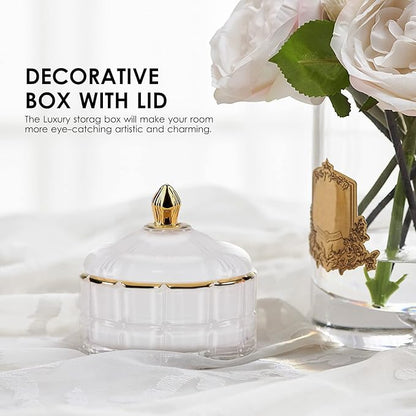 Decorative Candy Bowl Candy Jar with Lid, Candy Dish Storage Food Cotainers Jar, Glass Trinket Box Jewelry dish, Apothecary Jars Keepsake Boxes with Lids Modern Home Decor (White)