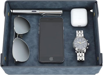CASIRENA Father's Day Gifts Faux Leather Valet Tray Organizer for Men - Catch-All Tray for Entryway Table Key, Wallet, Watch, Coin Change, Phone, Dresser EDC Dump Jewelry, Bedside Nightstand Desk-top