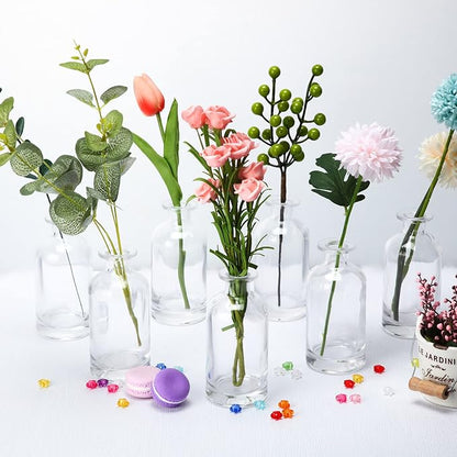 Mimorou 24 Pack Clear Glass Bud Vases Bulk Small Glass Living Vases for Centerpieces Vintage Table Decorative Bottle for Flowers Rustic Wedding Reception Party Decoration(2.36 x 5.2 in)