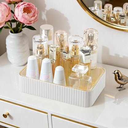 Desk Organizer Tray, PU Leather Valet Tray Nightstand Organizer Cologne Perfume Trays for Men Women, Decorative Vanity Trays Key Bowl Trinket Dish (Ivory, 9.5" x 6" x 2.2")