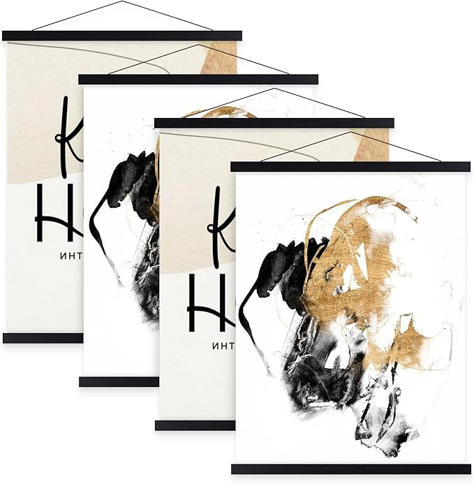 4 Pack 33x24 33x23.5 33x23 Poster Frame, Magnetic Light Wood Wooden Frame Hanger for Photo Picutre Canvas Artwork Art Print Wall Hanging (4 Packs, 33", Black)