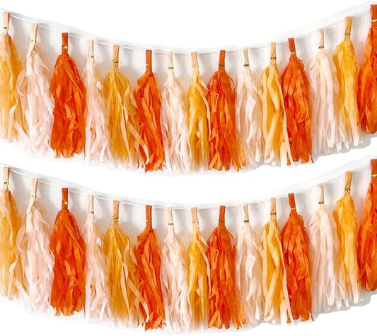30pcs Paper Tassels Garland Banner Tissue Paper Tassel DIY Hanging Paper Decorations Party Tassel Garland Decor Baby Shower Nursery Wedding Festival Baby Shower Decoration(30, Orange kit)