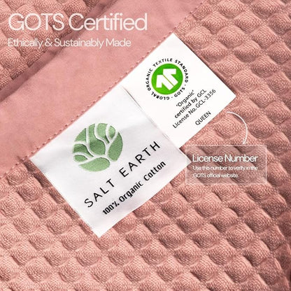 Salt Earth GOTS Certified 100% Organic Cotton Throw Blanket, 55"x60" Waffle Blankets & Throws for Bed, Throw Blanket for Couch, Cozy Christmas Blankets and Throws for Christmas Gifts (Misty Rose)