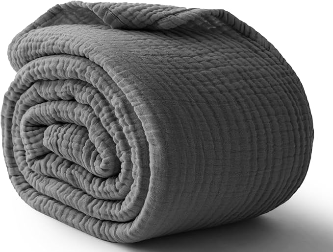 100% Cotton Muslin Blanket King 108" x 90", Breathable and Lightweight Cotton Throw Blankets for Bed, Soft Cooling Summer Gauze Blanket for Adults All Season, Charcoal Grey