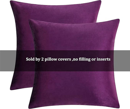 GIGIZAZA Decorative Throw Pillow Covers 26x26,Set of 2 Purple Square Couch Pillow Covers,Velvet Sofa Boho Cushion Pillows