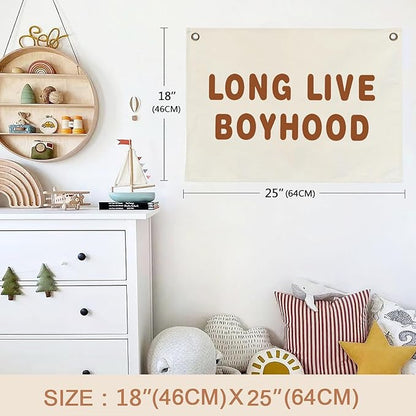 Canvas Banner Hanging Flag Banner for Nursery and Playroom Wall Décor for Kids Trendy Room Décor for Boys and Girls (Boyhood-brown)
