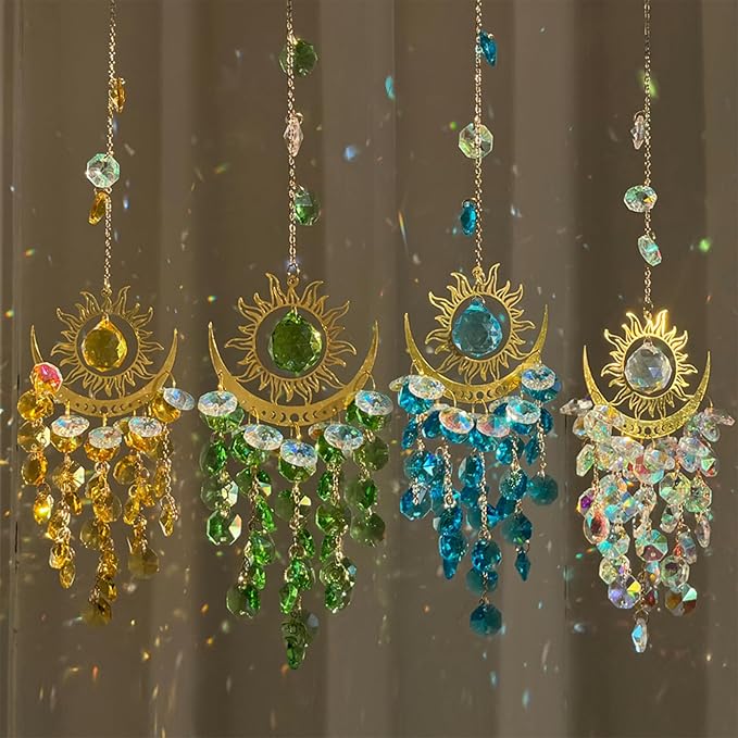 Celestial Crystal Suncatcher Hanging Indoor Window Prism Beads Moon and Sun Sunlit Catchers