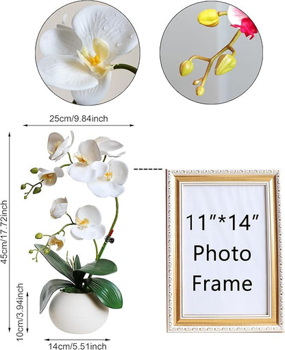 Forlaoers Tall 17" White Real Touch Orchid Artificial Flowers with Vase Fake Orchids Silk Floral for Home Decor Indoor Bathroom Decoration Potted Office Table Top Centerpieces Arrangements