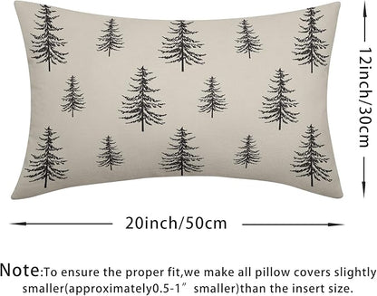 Christmas Tree Lumbar Pillow Covers 12x20 Set of 2 Black Xmas Vintage Winter Print Decorative Outdoor Linen Throw Pillows Cases Cushion Cover Rustic Holiday Decoration Farmhouse Sofa Couch Bed Decor