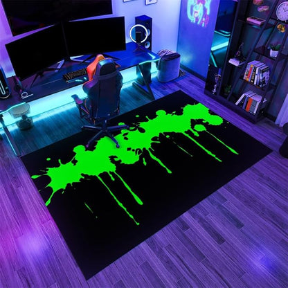 Fluorescent Green Arcade Rug 3x5 Small Area Rugs Modern Black Green Rugs Non Slip Low Pile Faux Wool Indoor Throw Carpet for Living Room Bedroom Gameroom Study Office Entrance Foyer