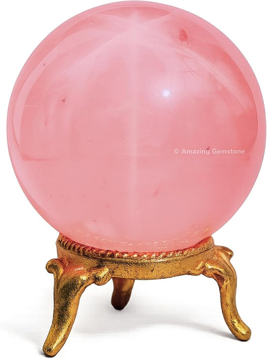 Amazing Gemstone Star Rose Quartz Crystal Ball with Stand - 1.5 Inches Crystal Sphere Meditation Balls for Witchcraft and Decorative Balls