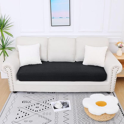 Smiry Waterproof Couch Cushion Covers, Stretch Jacquard Thick Sofa Cushion Covers, Washable Seat Slipcover Elastic Furniture Protector for Pets, Kid (Large, Black)
