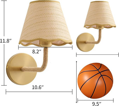 Boho Hand Woven Ratten Wall Sconce, Single Wall Sconce with Grass-Woven Lampshade for Bedroom Living Room Hallway Porch, E26 Base, (Hardwired (1 Pack))