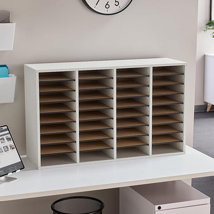 Safco Literature Organizer, 36 Compartments, Office and Classroom Mailbox with Adjustable Shelves, Wood Paper and Mail Sorter, Modern Gray