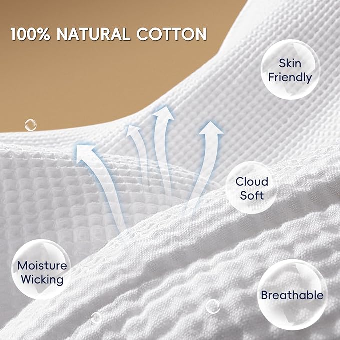 PHF 100% Cotton Waffle & Muslin Throw Blanket Large, Soft Breathable Luxury 400GSM Versatile Reversible Bedding for Couch, Great for Layering in Cold Weather, Home Decor Gift, 50" x 70", White