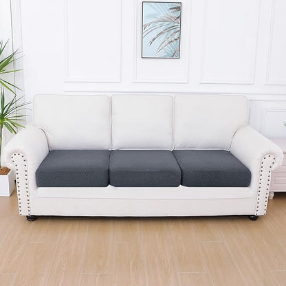 Smiry Waterproof Couch Cushion Covers for Sofa, Stretch Jacquard Seat Cushion Covers Washable, Sectional Sofa Slipcover Elastic Furniture Protector for Pets, Kid (3PC, Grey)