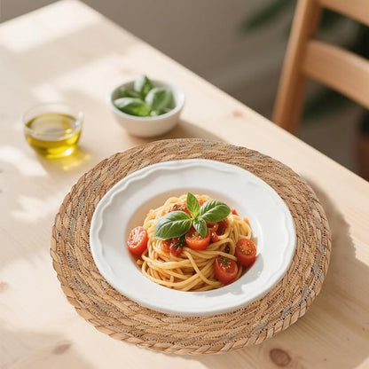 Round Woven Placemats Set of 6-13 Inch Natural Water Hyacinth Place Mats for Dining Table, Boho Farmhouse Kitchen Table Decor, Rustic Braided Table Mats for Daily Use & Holiday Table Setting