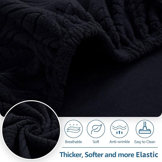 hyha Couch Cushion Covers, Stretch Sofa Seat Cushion Slipcover, Sectional Couch Covers L Shape with Elastic Bottom for Sectional Sofa(Chaise, Black)