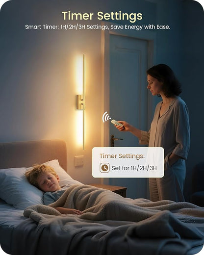 38.6" Wireless Battery Operated Wall Sconces Set of Two,Rechargeable Lamp with Remote, DIY Rotation, 10000mAh Battery, Touch Dimmable Lights for Living Room Hallway Bedroom, Gold D08YBP205