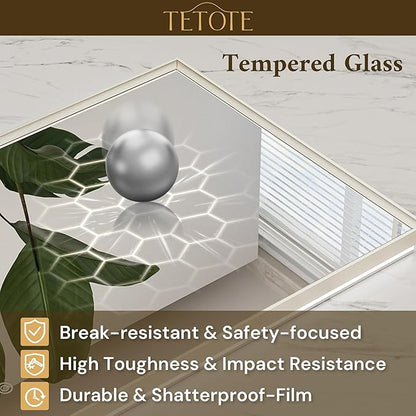 TETOTE 40 x 28 Backlit Mirror Brushed Nickel Metal Frame LED Light Vanity 3-Color White/Warm/Natural Stepless Dimmable Anti-Fog Backlight Mirror Wall-Mounted