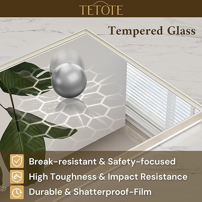 TETOTE 55 x 30 Backlit Mirror Brushed Nickel Metal Frame LED Light Vanity 3-Color White/Warm/Natural Stepless Dimmable Anti-Fog Backlight Mirror Wall-Mounted