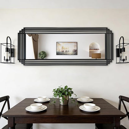 Modern Geometric Wall Mirror, 55"x22" Elegant Rectangle Mirror with Metal Frame, Large Art Wall Mirrors for Living Room Bathroom Bedroom Entryway Hallway, Hangs Vertically or Horizontally