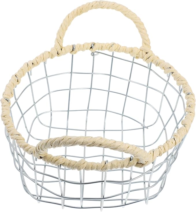 Woven Iron Wire Basket with Handles Small Size Desktop Fruit Holder Bread and Snack Storage Basket for Kitchen Countertop Organization