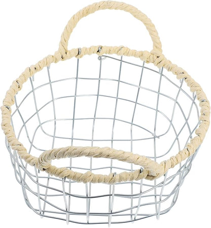 Woven Iron Wire Basket with Handles Small Size Desktop Fruit Holder Bread and Snack Storage Basket for Kitchen Countertop Organization