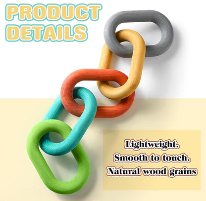 Amyhill 5 Chain Link Decor Mid Century Modern Decor Wood Decoration Colorful Rustic Decorative Wooden Chain Modern Farmhouse Shelf Statue for Home Living Room Bookshelf Aesthetic Art