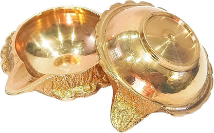 athizay Brass Diyas Pack of 2 for Pooja Virgin Brass Indian Diya Set Oil lamp Sets for Gifting Home Decor Vilakku (Kuber Diya Set 2)