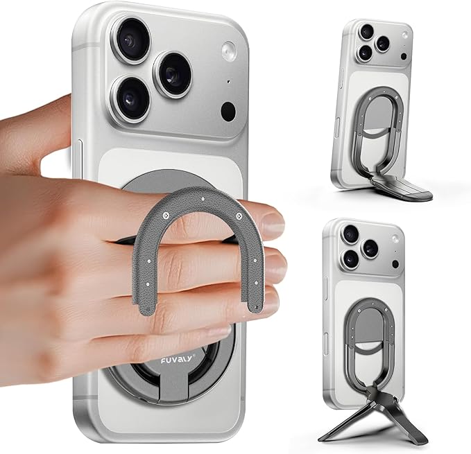 [2025 New] FUVALY Magnetic Phone Grip for MagSafe Phone Tripods 4-in-1 Desk Stand, Phone Ring Holder for iPhone 17/16/15/14 Pro&Android (Grey)