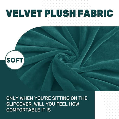 MAXIJIN Velvet Stretch Cushion Covers Couch Cushion Slipcovers Loveseat Sofa Cushion Covers for Individual Cushions with Elastic Bottom (2 Piece Loveseat Cushion Covers, Blackish Green)