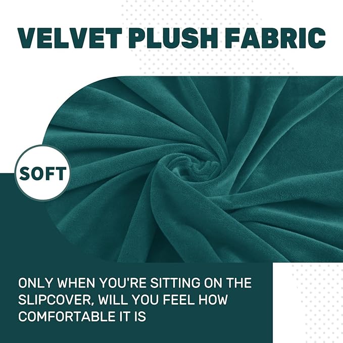 MAXIJIN Velvet Stretch Seat Cushion Covers Couch Cushion Cover for Individual Cushions Sofa Seat Cushion Slipcovers with Elastic Bottom (3 Piece XL Sofa Cushion Covers, Blackish Green)
