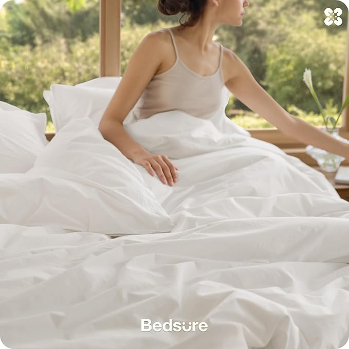 Bedsure Cotton Duvet Cover Twin - Luxury Slub Weave 100% Cotton Duvet Cover with a Linen Like Textured, Easy Change Durable Bedding, Coconut White, 68" x 90"