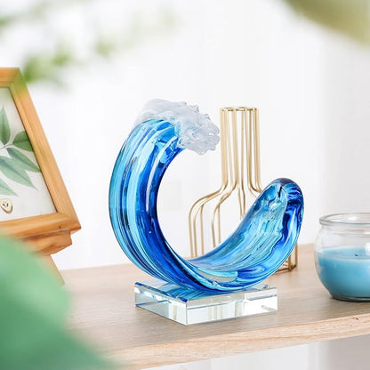 Yao Yuan Hand-Blown Glass Wave Decor Murano-Style Glass Statue and Figurine