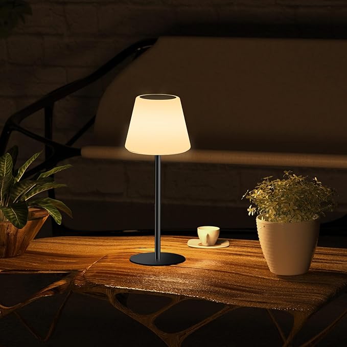 Solar Table Lamp Rechargeable Outdoor Solar Lamps with Light Sensor,Battery Operated Outdoor Lamps for Patio Waterproof,Dimmable Warm White and RGB LED Patio Lamp for Outside Terrace.