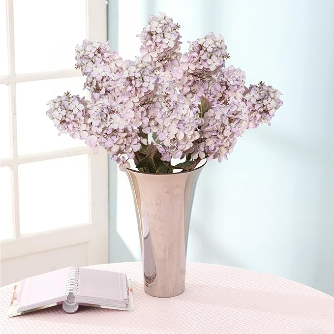 Fake Hydrangea Silk Flowers with Stems,Faux Hydrangea Artificial Flowers Purple for Home Wedding,Dried Hydrangea Artificial Flowers Bouquet Vase Decor 24"（Light Purple ） 8pcs No Vase