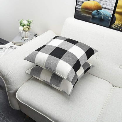 Artaimee Black and White Buffalo Check Plaid Throw Pillow Covers 18x18 Set of 2 – Decorative Farmhouse Cushion Covers for Sofa, Couch, Bed & Patio – Cotton Linen Pillow Cases with Hidden Zipper
