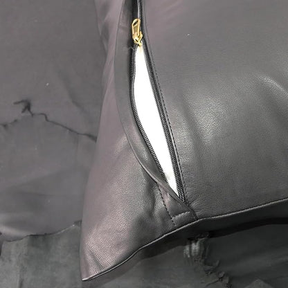 LL LEATHER LOVERS Lambskin Leather Pillow Cover - Sofa Cushion Case - Decorative Throw Covers for Living Room & Bedroom, 20x20 Inches - Black Pack of 1
