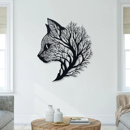 huefoam Cat Metal Wall Art, Tree of Life Wall Art, Cat Wall Decor, Metal Tree Wall Decor for Living Room, Bedroom, Bathroom (Black, 39"×35"/100×88cm, metal art wall decor)