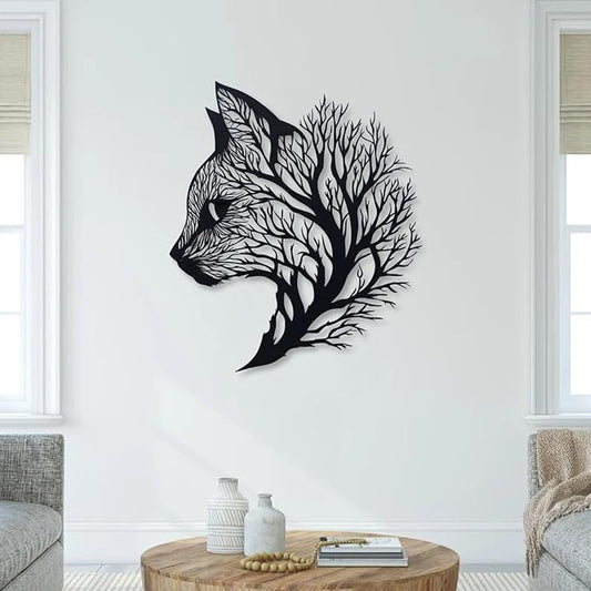 huefoam Cat Metal Wall Art, Tree of Life Wall Art, Cat Wall Decor, Metal Tree Wall Decor for Living Room, Bedroom, Bathroom (Gold, 35"×31"/90×79cm, metal art wall decor)