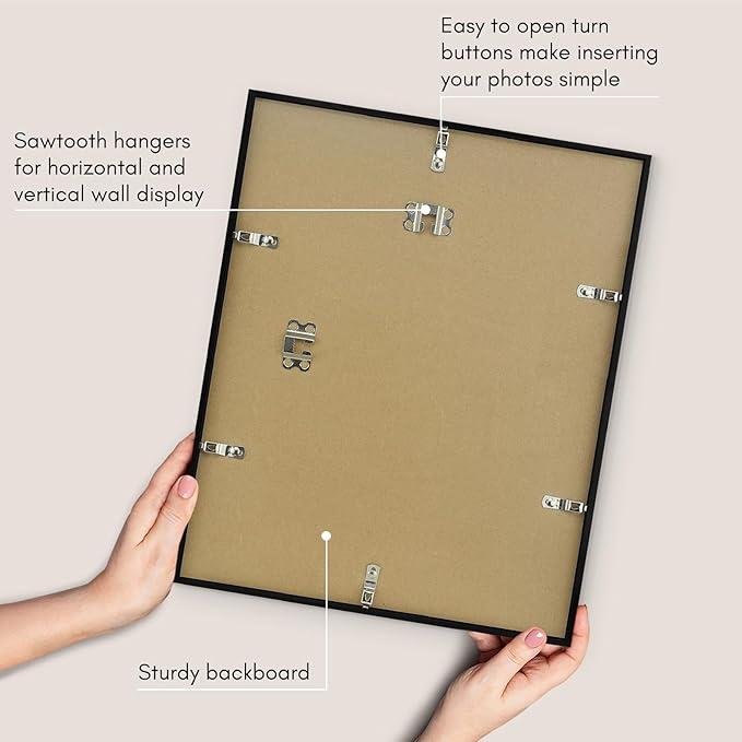 Americanflat 13x16 Picture Frame with Polished Plexiglass - Use as 9x12 Frame with Mat or Display 13x16 Photo Without Mat - Streamline Collection - Thin Border Picture Frames for Wall - Black