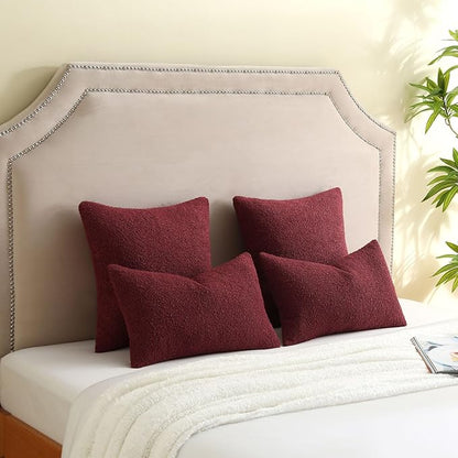 FUTEI Pack of 2 Burgundy Decorative Throw Pillow Covers 26x26 Inch Soft Cozy Solid Boucle Textured Euro Pillow Shams,Modern Home Decor for Couch Bed Living Room