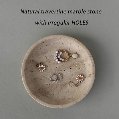 Natural Travertine Marble Jewelry Dish 5.5", Trinket Dish for Ring Earring, Gift for Woman Daugther(Beige Travertine)