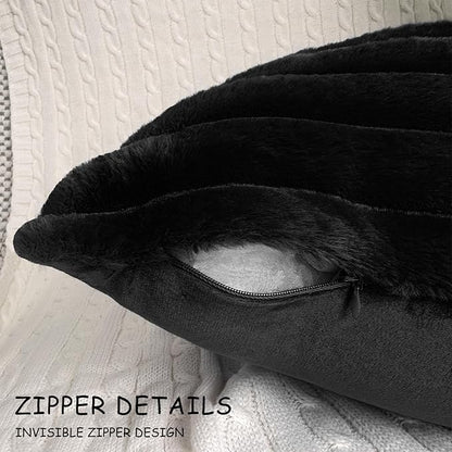 2 Pack 12x20 Pillow Cover Velvet Pillow Covers, Faux Fur Oblong Throw Pillow Covers for Living Room Decorations Throw Pillow Case, Throw Pillow Cover Cushion Cover for Home Sofa Bedroom Car, Black