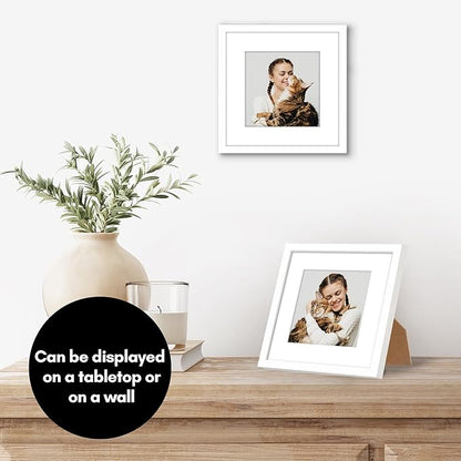 Americanflat 6x6 Picture Frame with Shatter-Resistant Glass - Use as 4x4 Frame with Mat or Display 6x6 Photo Without Mat - Streamline Collection - Square Frames for Tabletop or Wall - White