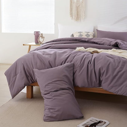 ROSGONIA Oversized King Comforter 128x120, 3pcs Super King Plus Comforter (1 Dusty Purple Comforter & 2 Pillowcases) Lightweight Oversized King Bedding Set Quilt